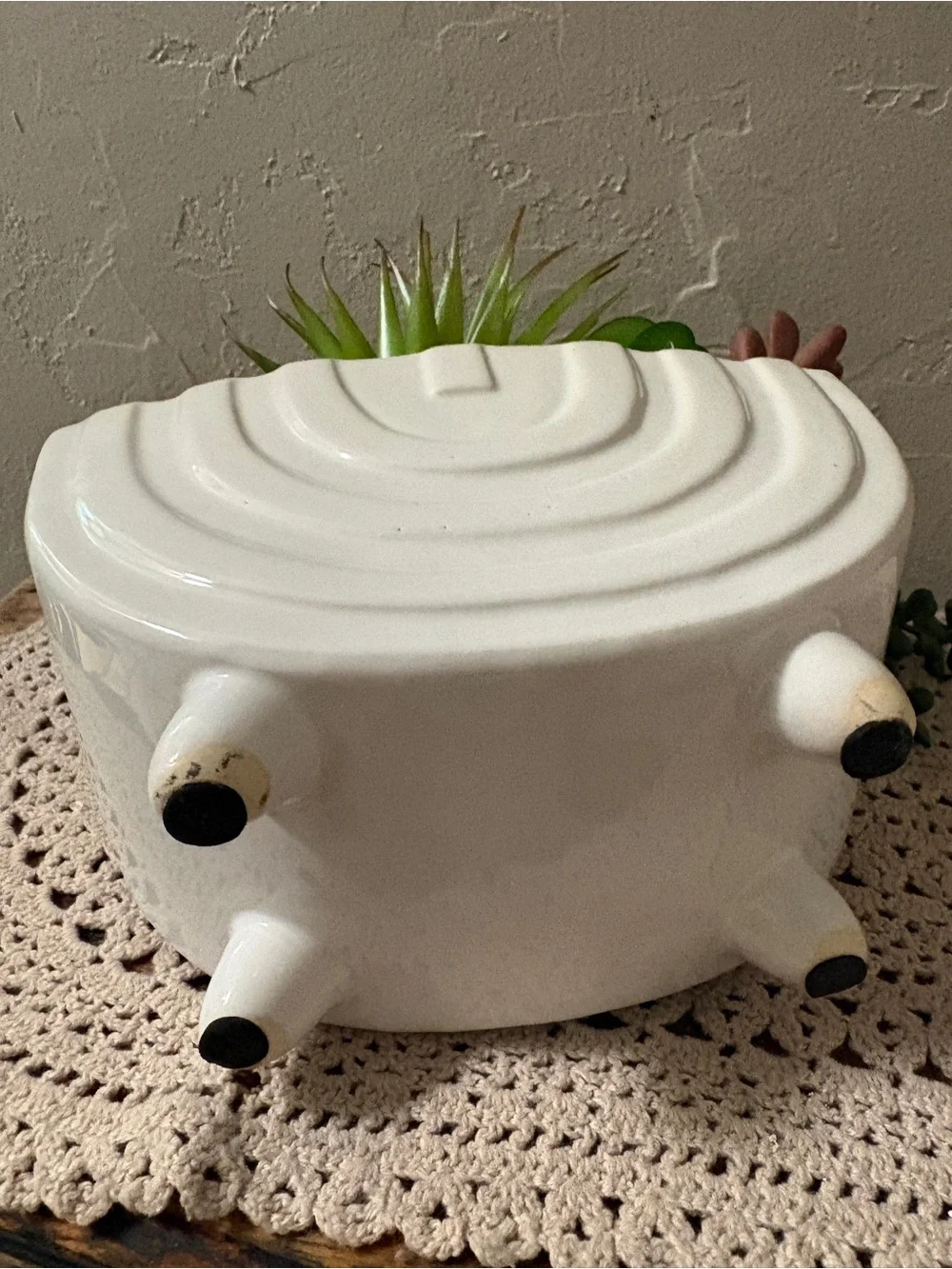 White Ceramic Succulent Planter with Green Faux Succulents